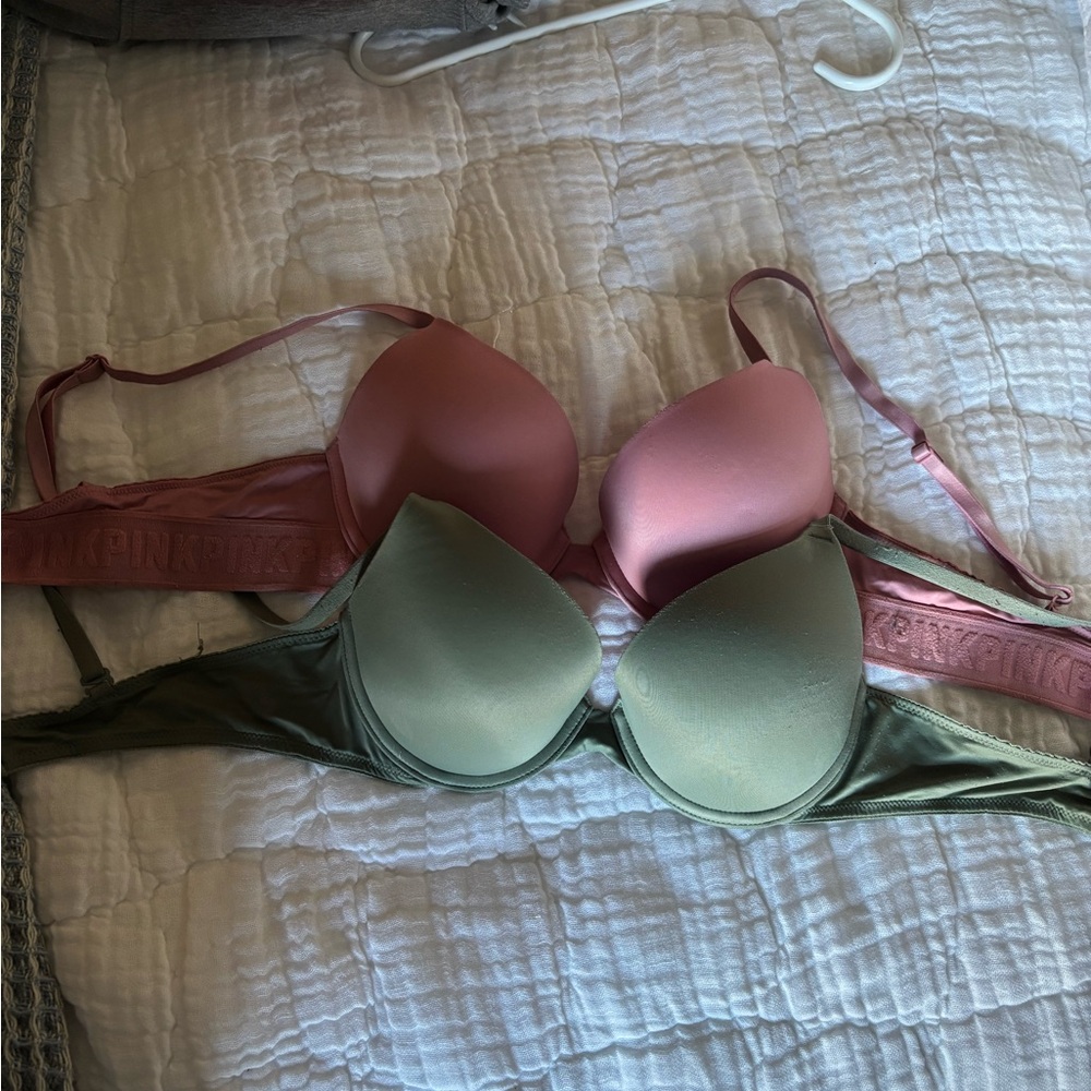 PINK Victoria's Secret Women's Bra Set - Pink and Green T shirt push up bra